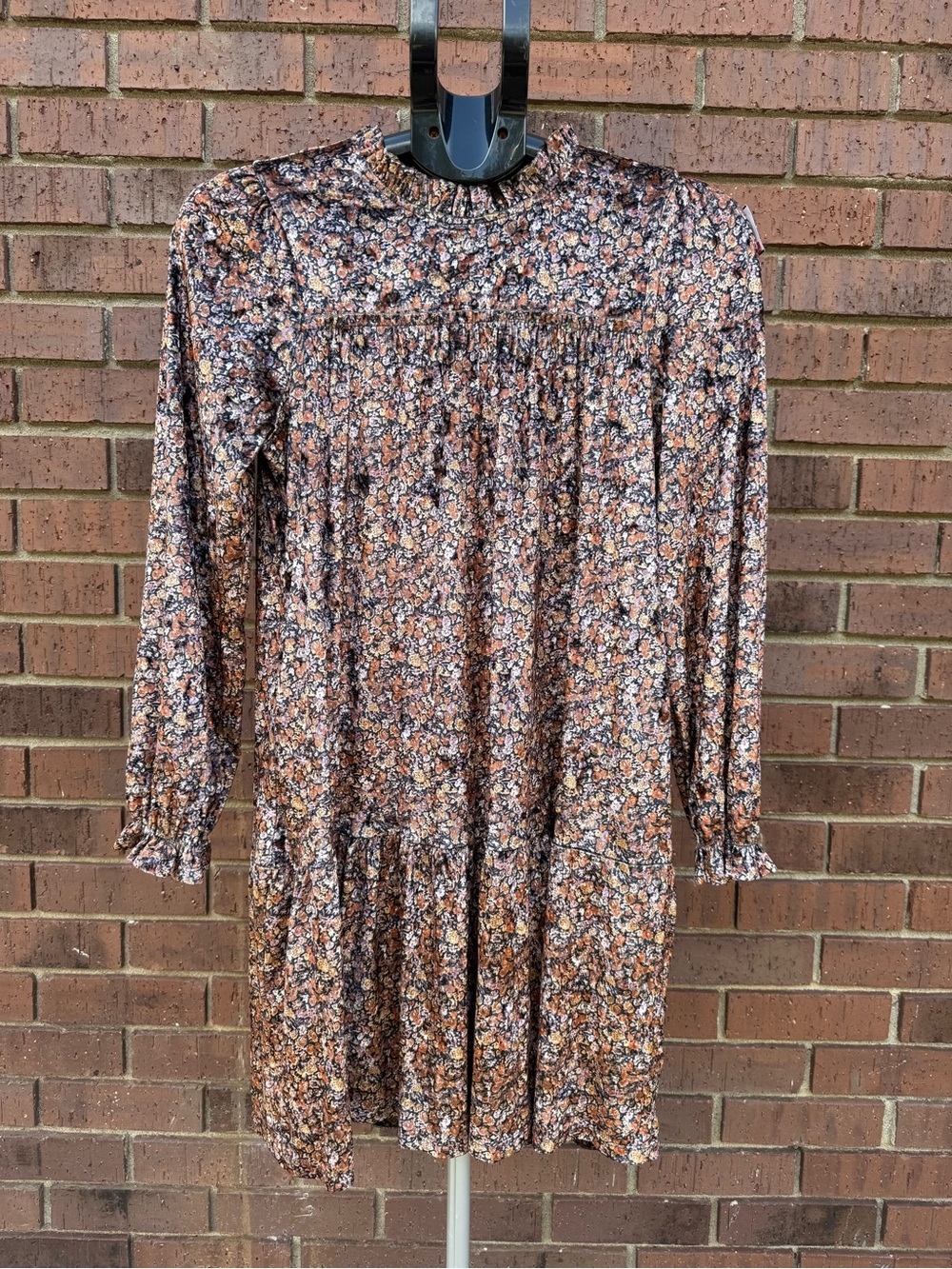 Hayden Girls XL Velour Floral Shift Dress Mock Neck L/S Ruffle Hem Pockets Fall